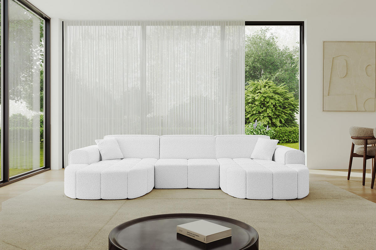 WOHNLANDSCHAFT LIVO-U1 - 315x173x79,5 cm Weiß - Weiß, Holzwerkstoff/Textil (315/79/173cm) - ALTDECOR