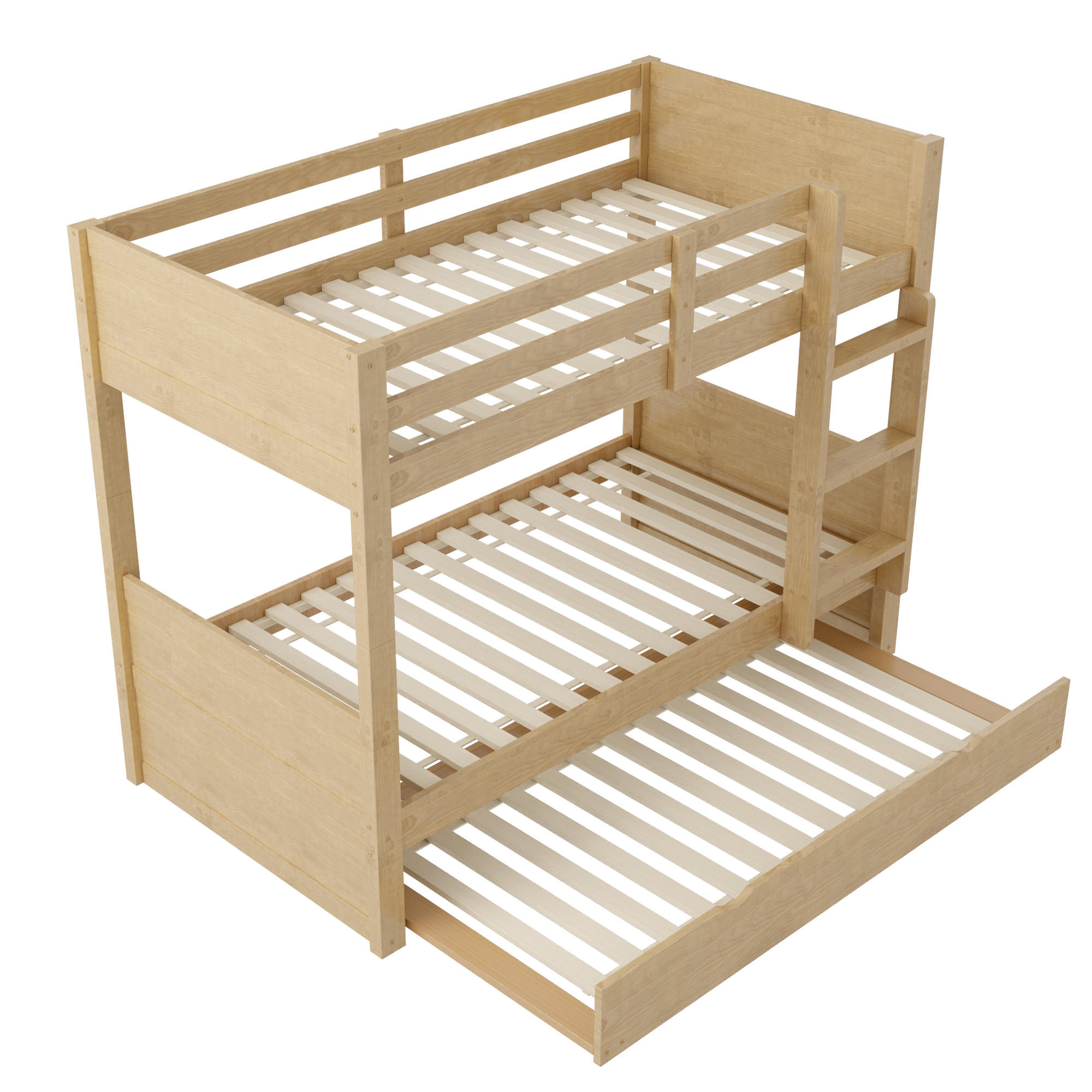 ETAGENBETT 90/200 cm DE-32580 3-in-1 mit Ausziehbett und Geländer Holz - Naturfarben, Holz (90/200cm) - ComfortXL