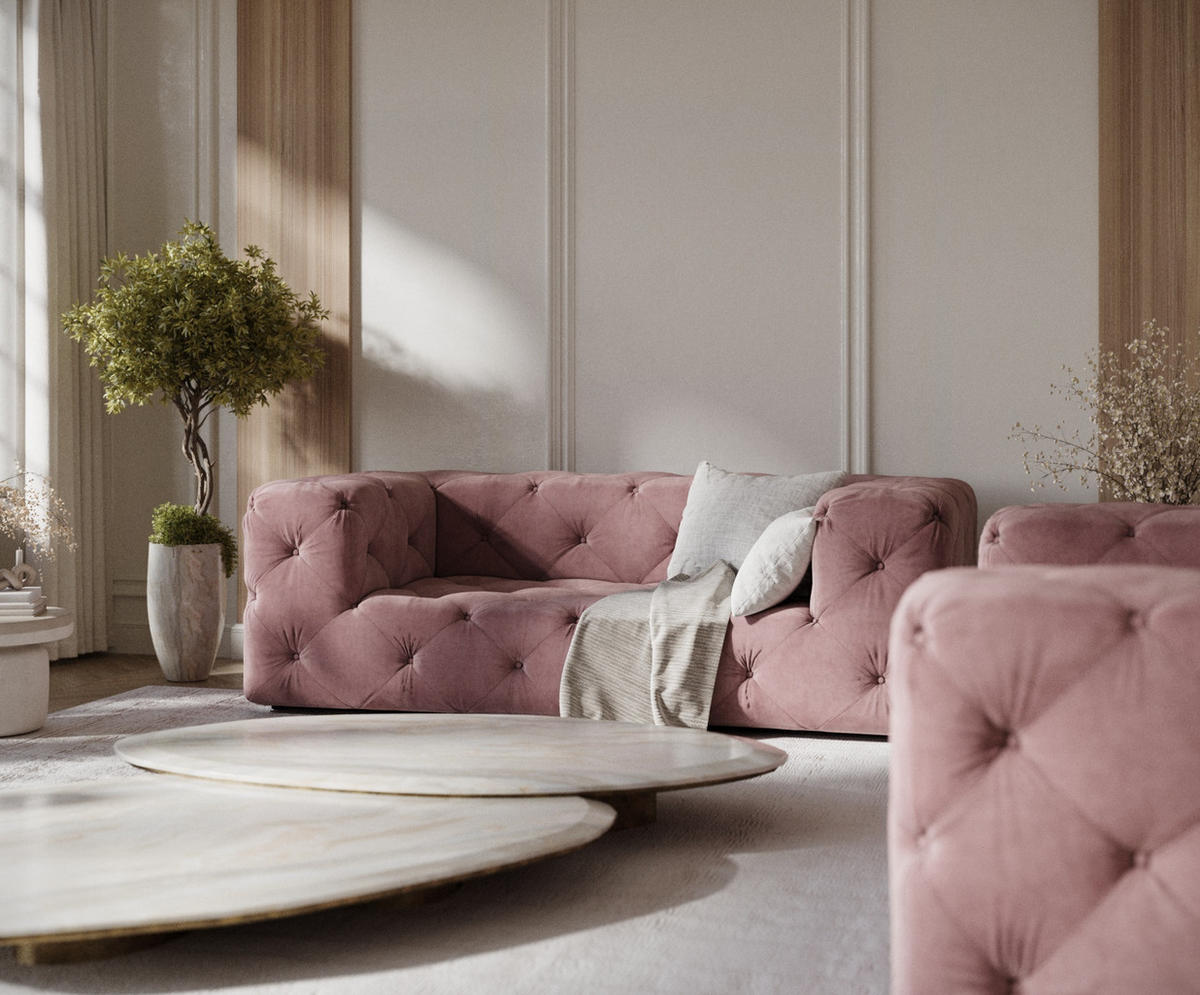 2-SITZER-SOFA Cosimo Rosa Samtstoff - Schwarz/Rosa, Holz/Holzwerkstoff (193/71/100cm) - Maison de Reve