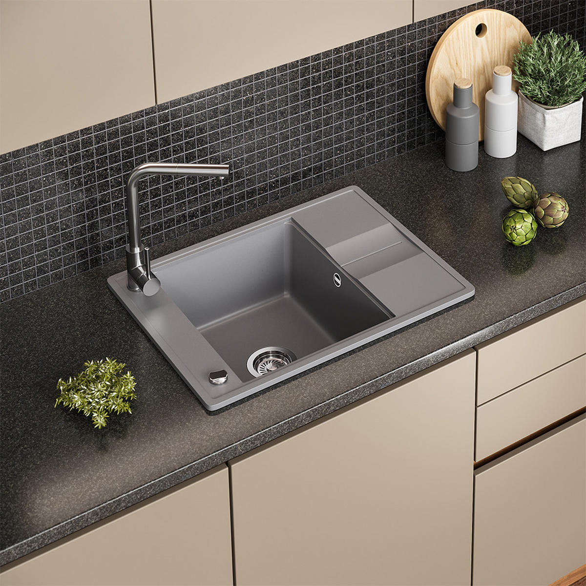 SPÜLBECKEN Osaka Grau 67 x 50 cm - Grau, Keramik (67/20/50cm) - Bergstroem