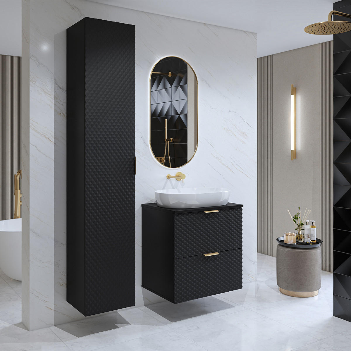 PODUMIVALNIŠKA OMARICA 60.4cm Cléa 2-delni komplet Črna - črna, leseni material (60.4/62.6/48.5cm) - Petits-meubles