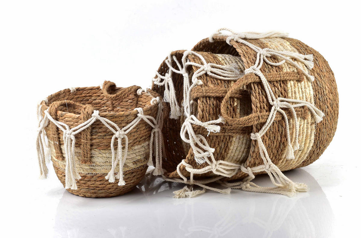 KORB Bali 3er Set beige 33/33/27 cm Seegras - Beige, Naturmaterialien/Kunststoff (33/27/33cm) - Mondex