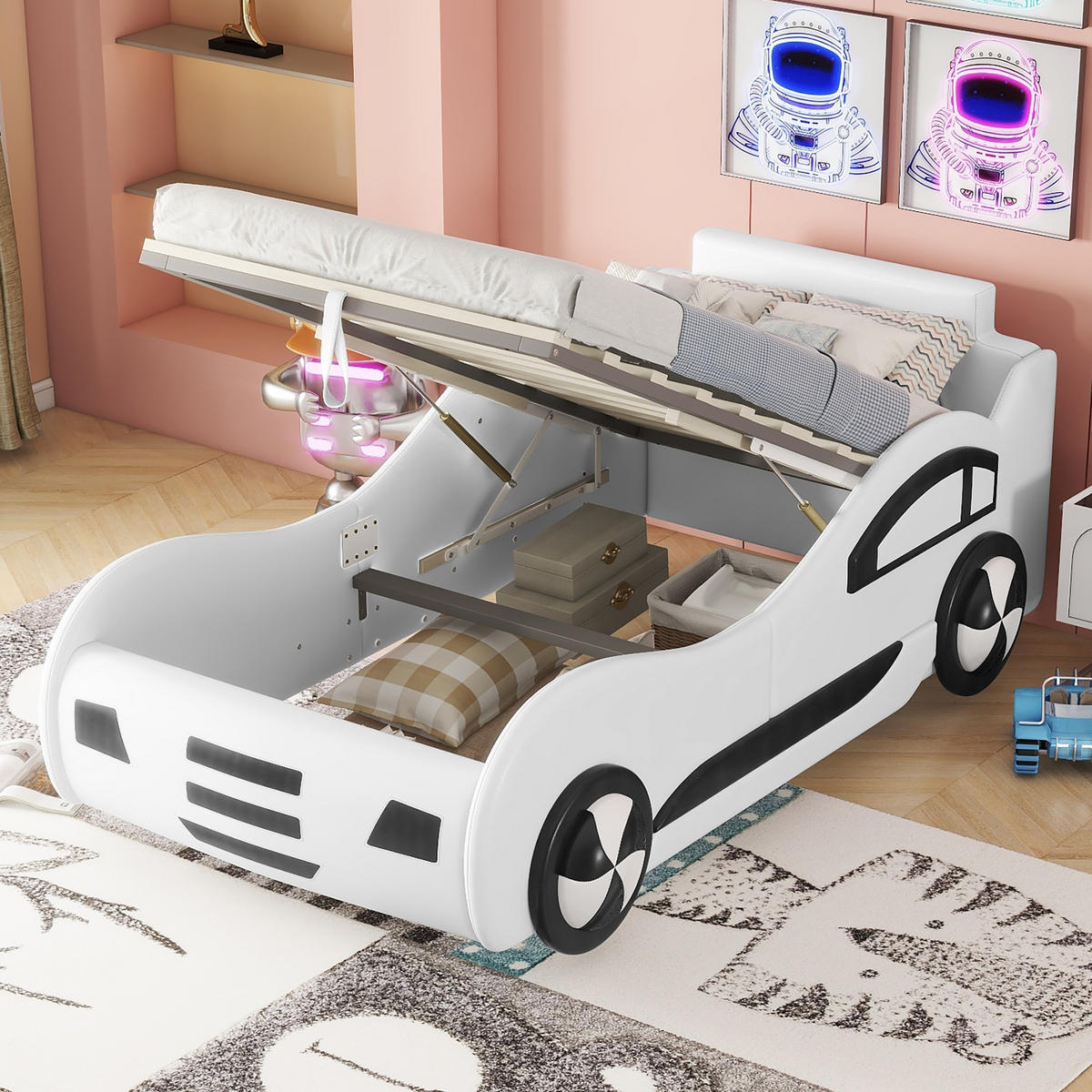 FLACHBETT 90x200cm Weiß Autobett Kinderbett Unterbettstauraum - Weiß, Holz - FLIEKS