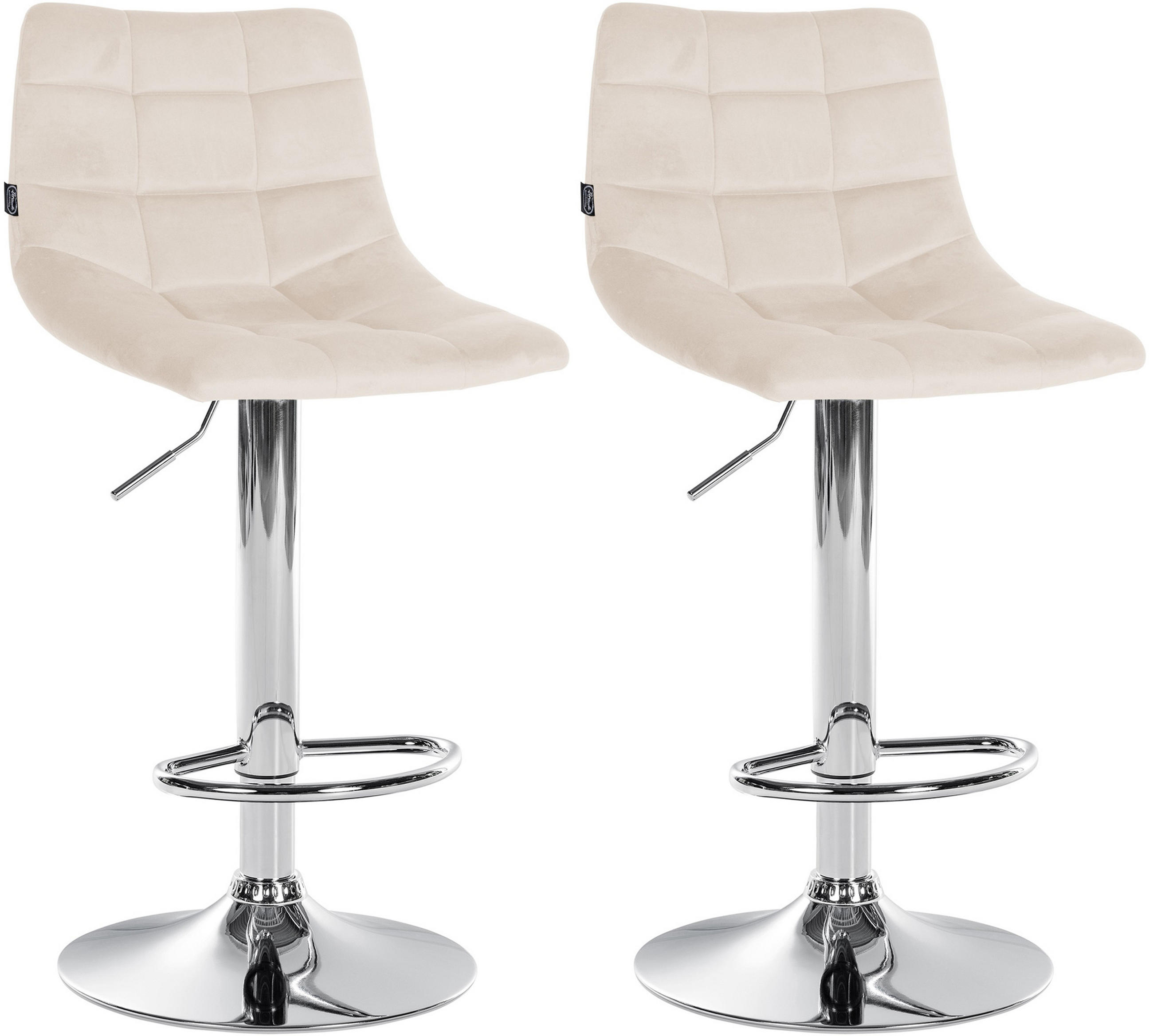 BARHOCKER 2er Set James Samt chrom creme - Chromfarben/Naturfarben, Textil/Metall (43/108.5/46.5cm) - TPFLiving