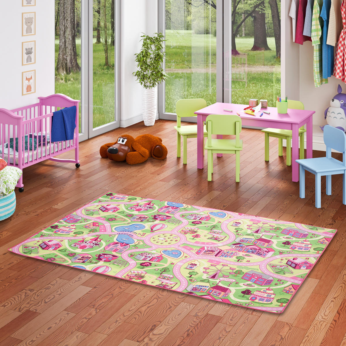 KINDER SPIEL TEPPICH GIRLS VILLAGE - Rosa, Textil (100/100cm) - Snapstyle