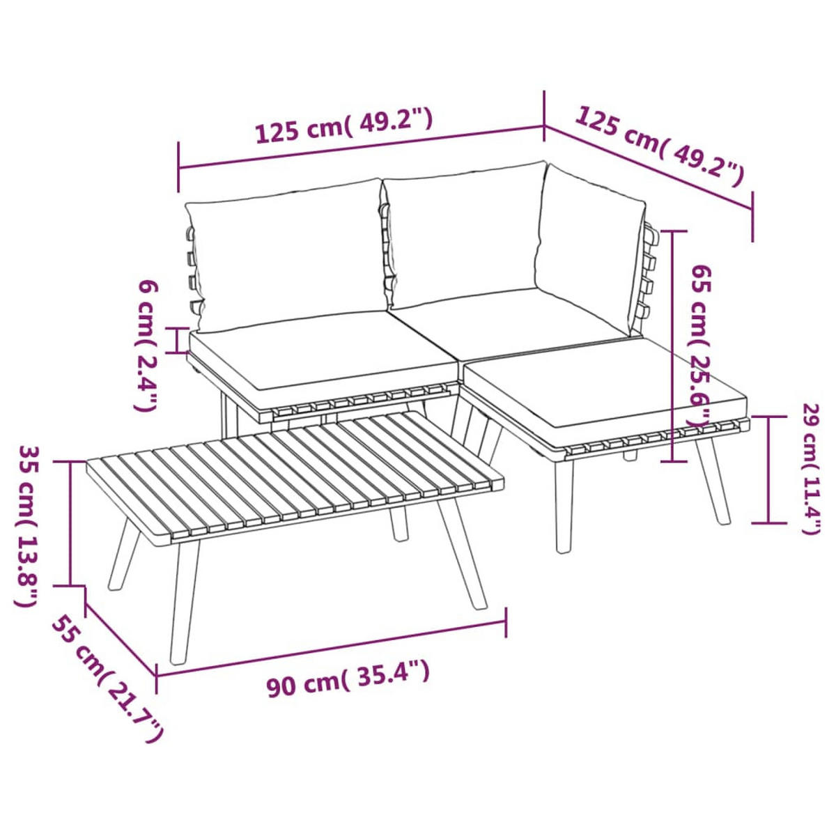 GARTEN-LOUNGE-SET 4-teilig Mit Kissen Massivholz Akazie - Dunkelgrau/Braun, Holz/Textil - vidaXL