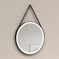 BADSPIEGEL Rund mit Touch-Schalter Beleuchtung mit Hängeriemen Schwarz ф70 cm - Schwarz, Glas (70/3/70cm) - EMKE