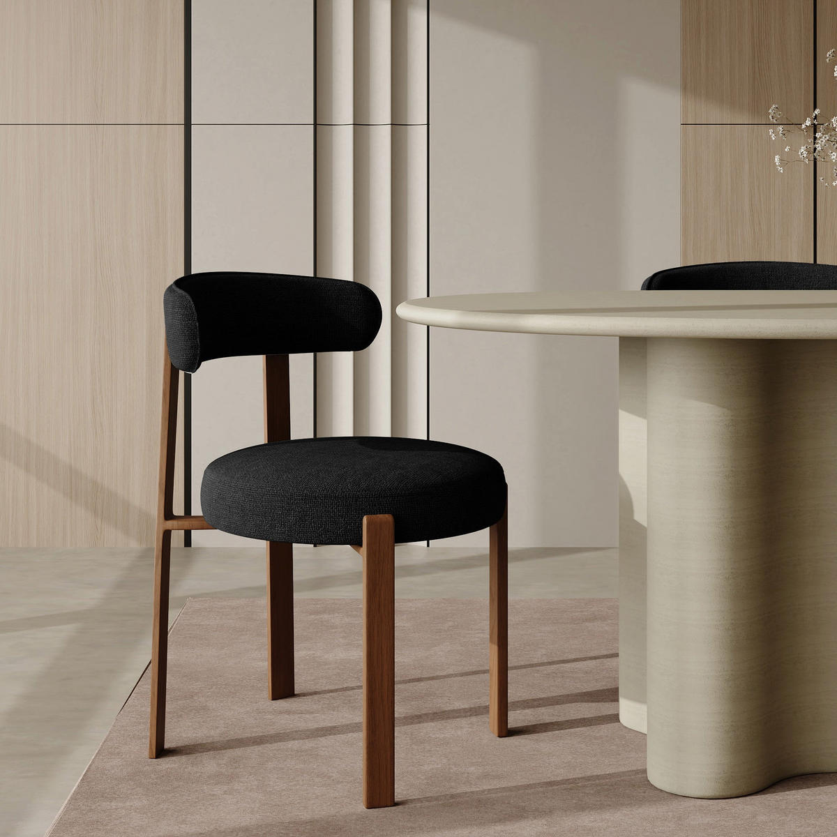 ESSZIMMERSTUHL Chenille-Samt Schwarz 51cm - Schwarz, Textil (51/79.5/54.5cm) - Sia Home