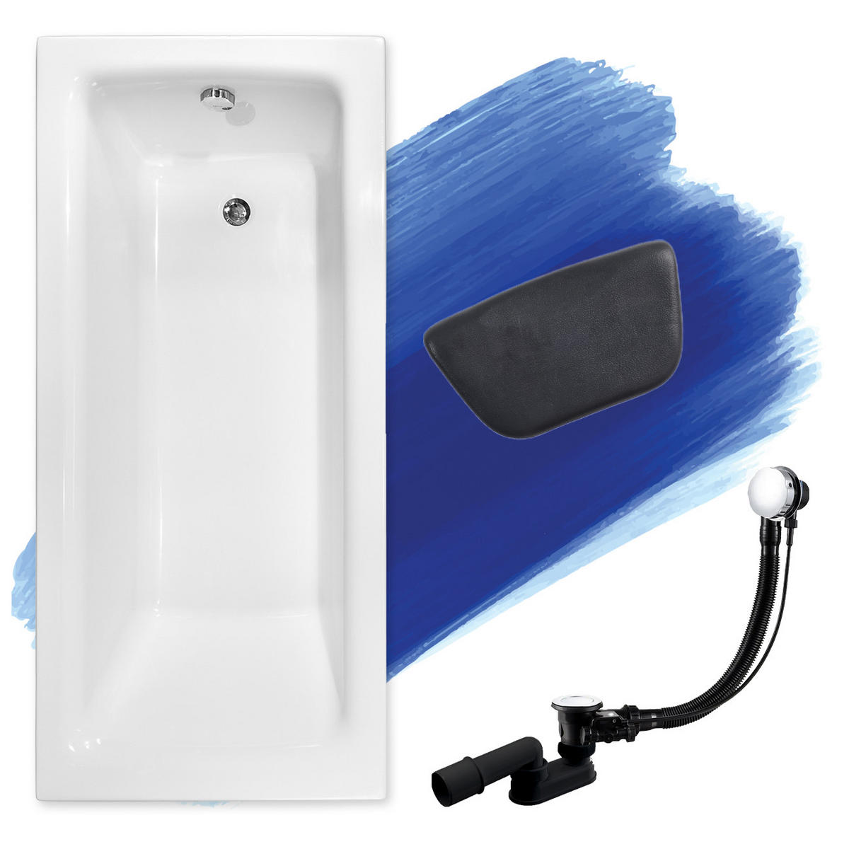 BADEWANNE Rechteck TALIA 120/70 + Kopfstütze Ablauf Füße - Weiß, Kunststoff (70/55.5/120cm) - bad land