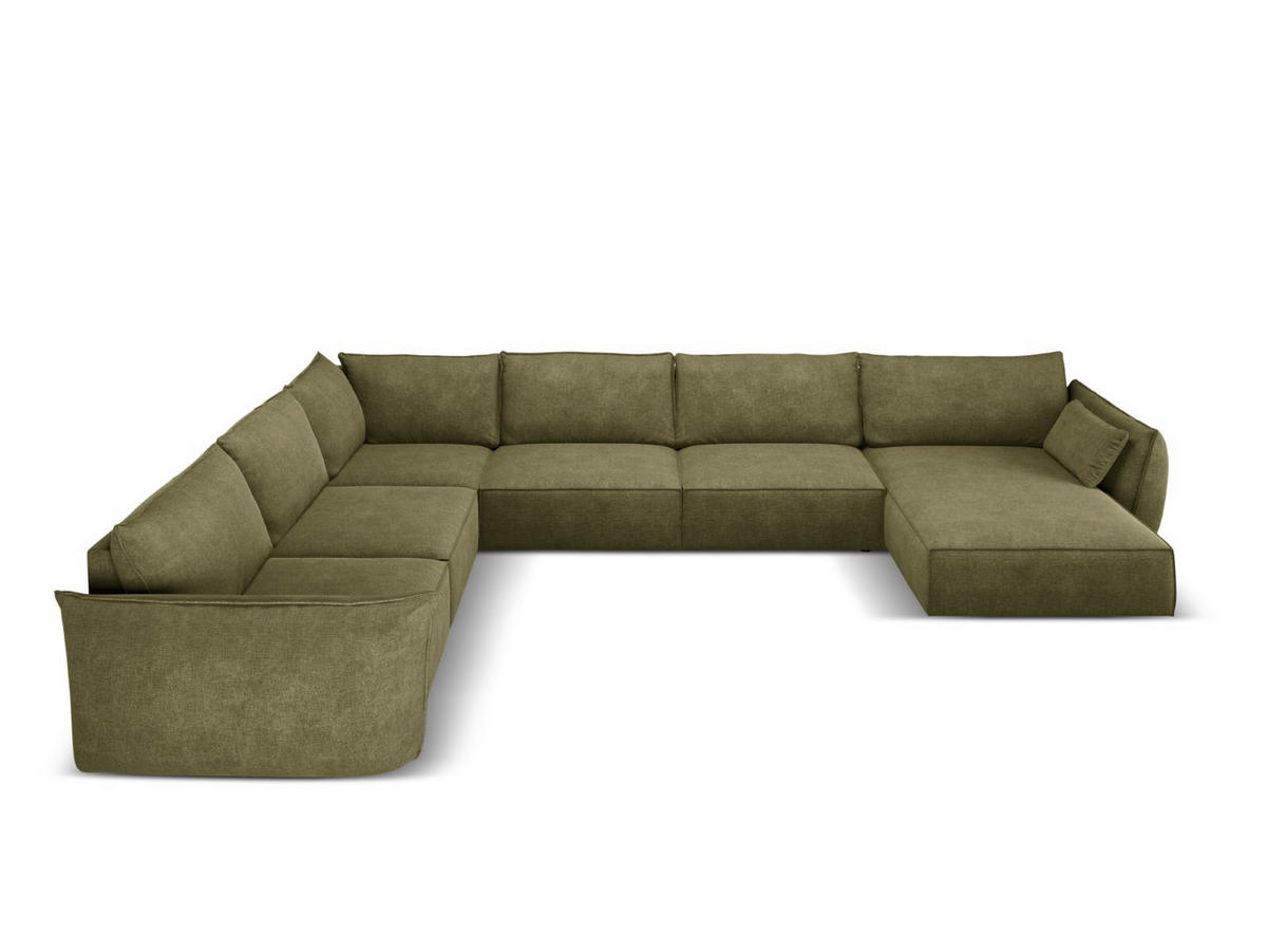 PANORAMASOFA links Kaelle aus Chenille-Stoff grün 8 Sitzplätze - Grün, Textil (284/85/384cm) - Micadoni