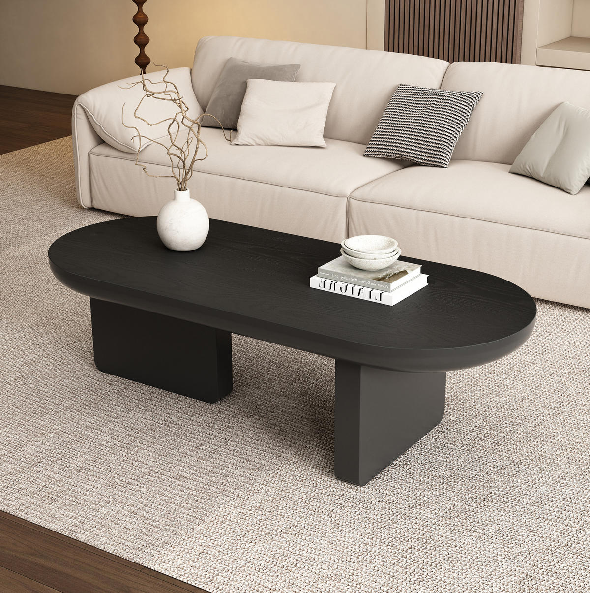 COUCHTISCH 119,7/49,8/35,5 cm in Schwarz aus MDF, oval und minimalistisch - Schwarz, Holzwerkstoff (49.8/119.7/35.5cm) - BEAOK