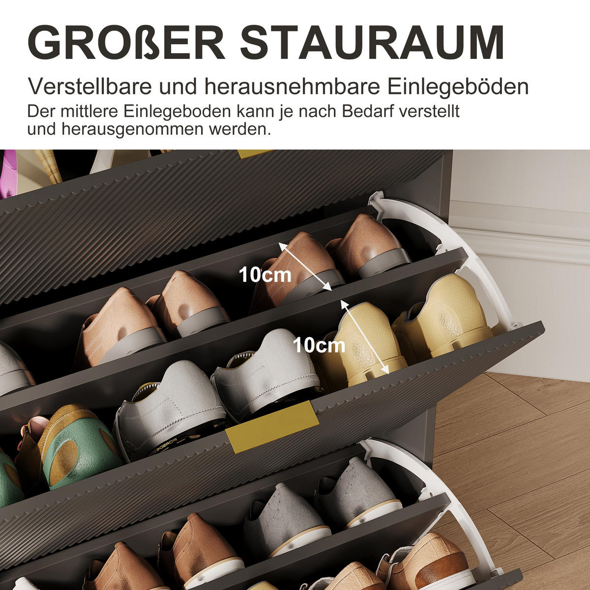 SCHUHSCHRANK mit 3 Fächern und 2 Schubladen, Eingangsmöbel, Schwarz - Schwarz, Holz (24/133/77cm) - GENKI LIVING