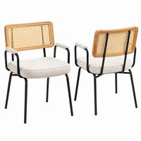ESSZIMMERSTUHL 2er-Set, Elfenbein, Chenille, Rattan-Optik - Weiß, Textil/Metall (58/82/62.5cm)