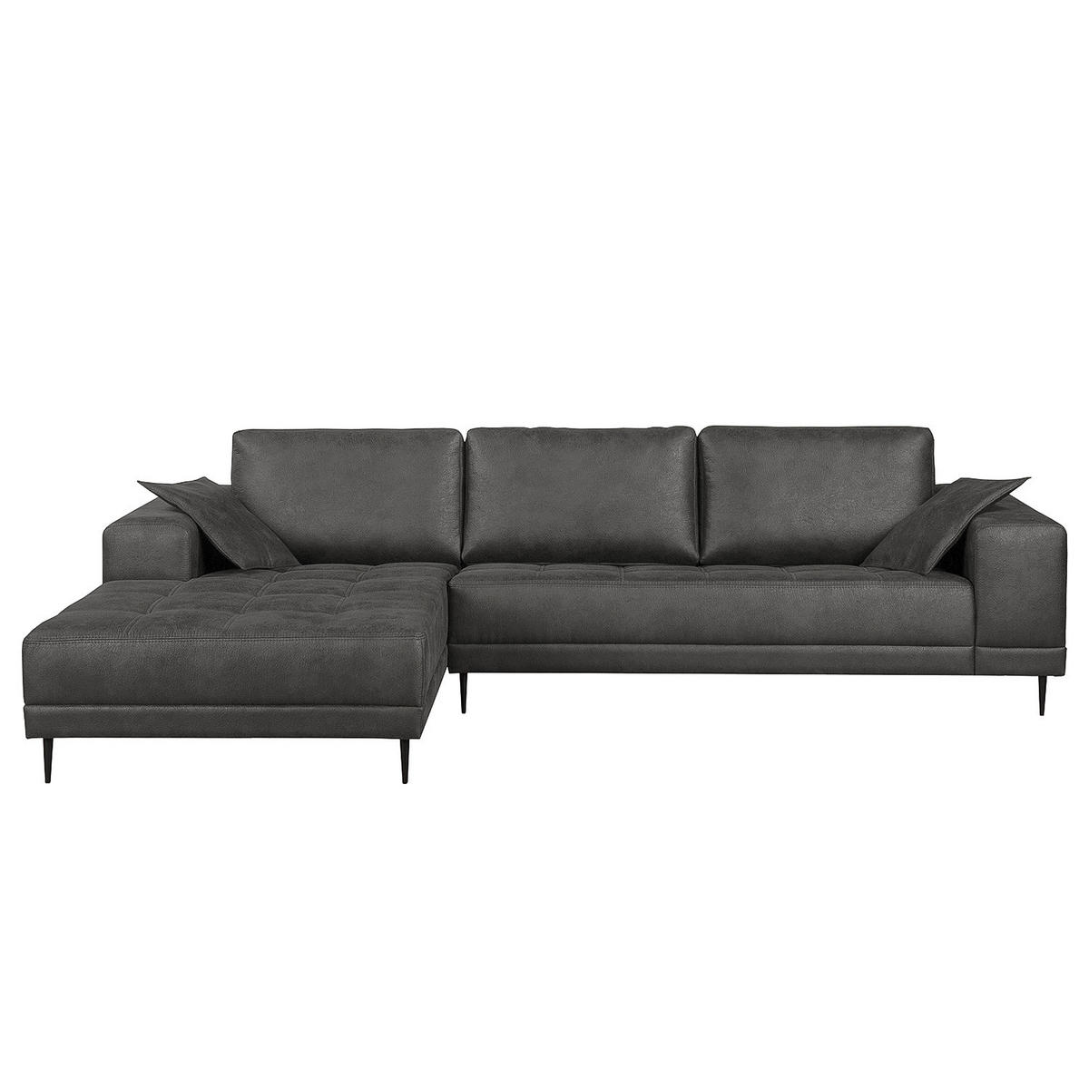 ECKSOFA mit Ottomane - Antiklederlook - Grau, Textil (282/167cm) - home24