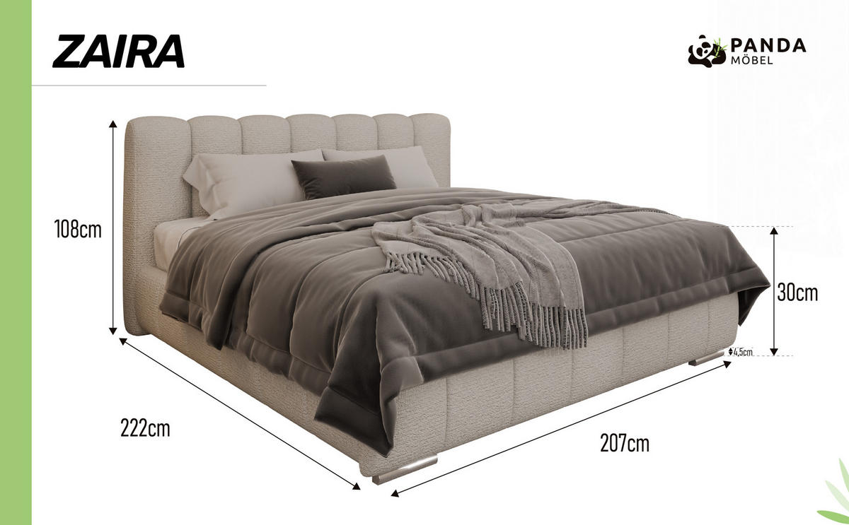 POLSTERBETT Zaira 180x200cm – Elegantes Polsterbett für modernen Wohnstil , ohne matratze, cappuccino - Cappuccino, Holz (180/200cm) - Panda Möbel