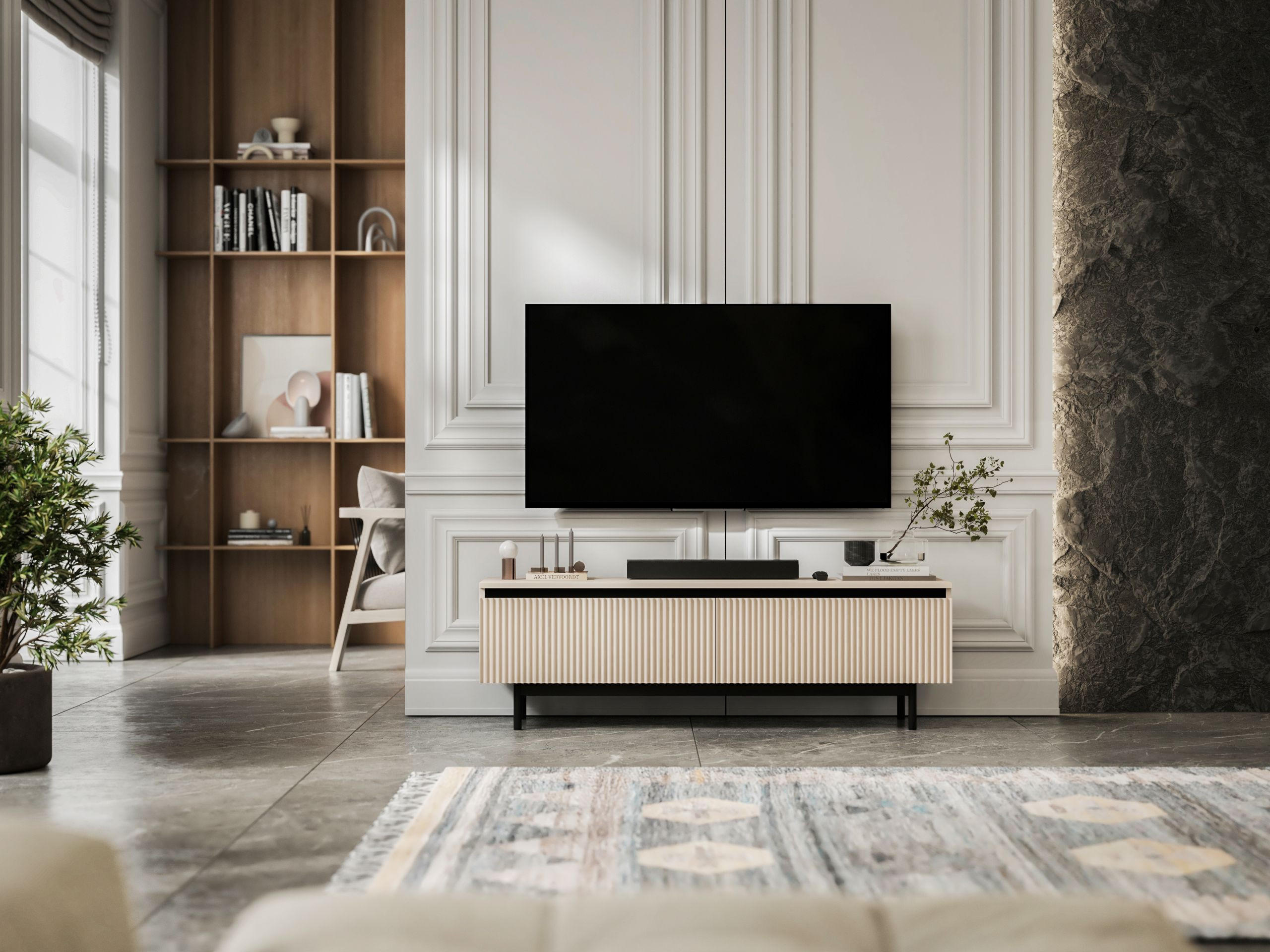 TV-SCHRANK Selene Kaschmir Matt mit Metallrahmen 140 cm - Kaschmir/Schwarz, Holzwerkstoff (140/44/35cm) - Meble Lindner