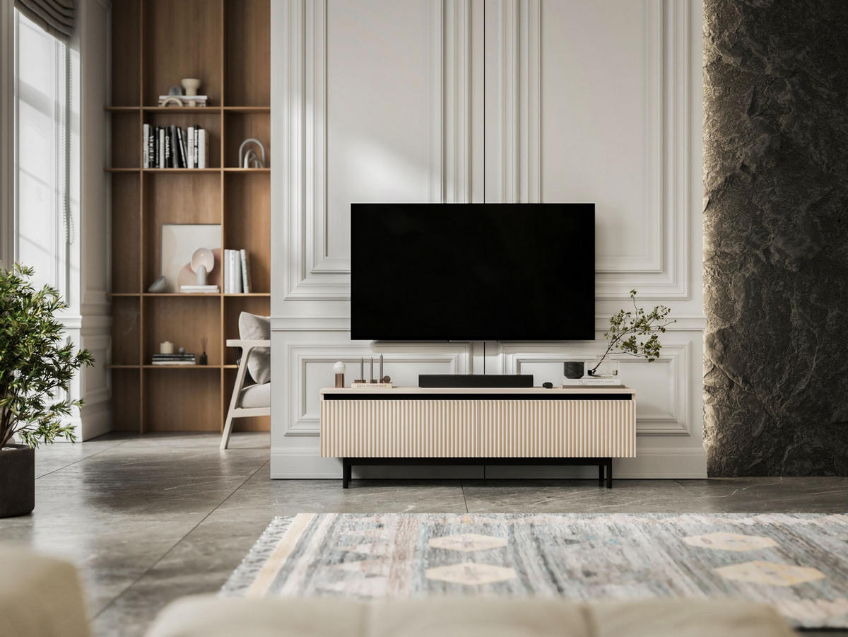 TV-SCHRANK Selene Kaschmir Matt mit Metallrahmen 140 cm - Kaschmir/Schwarz, Holzwerkstoff (140/44/35cm) - Meble Lindner