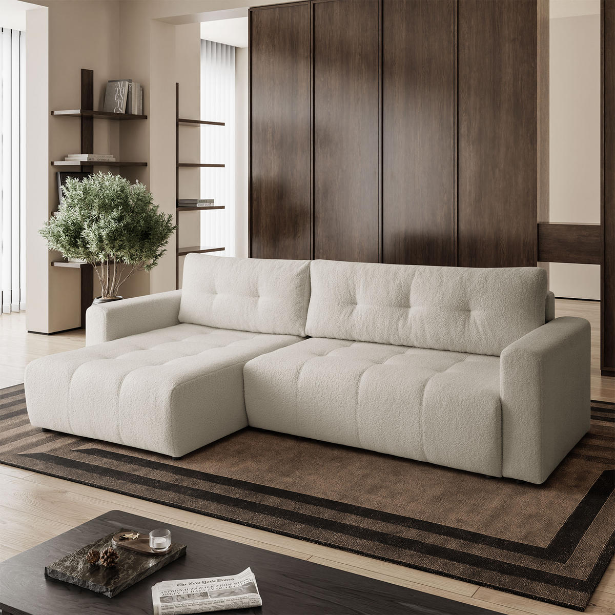 ECKSOFA WALONGO mit Schlaffunktion, Creme - Weiß, Textil (261/143cm) - Fedve