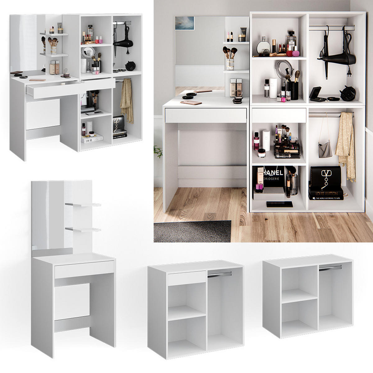 SCHMINKTISCH Isabelle Weiß 60 cm mit Schränken - Weiß, Holzwerkstoff (60/140/40cm) - Vicco