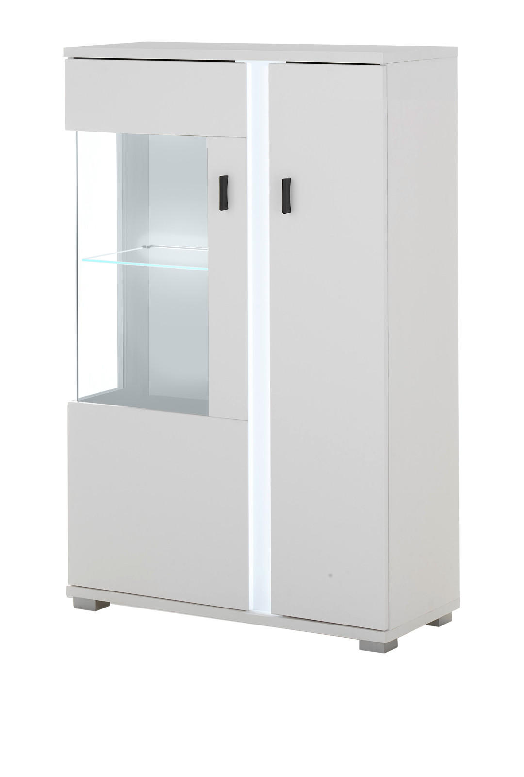 VITRINE weiß matt, Highboard inklusive Frontbeleuchtung 80 x 125 cm - Weiß, Holzwerkstoff (80/125/35cm) - Furn.Design