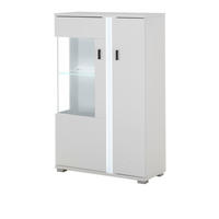 VITRINE weiß matt, Highboard inklusive Frontbeleuchtung 80 x 125 cm - Silberfarben/Schwarz, Glas/Holzwerkstoff (80/125/35cm) - Furn.Design