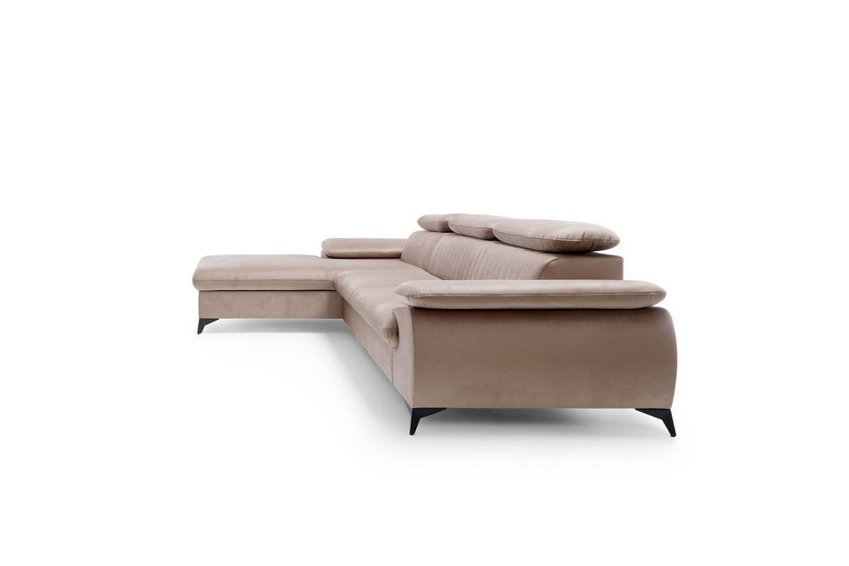 ECKSOFA FIORE Braun Velours-Stoff mit Schlaffunktion - Braun, Holz (280/193cm) - MASSENO