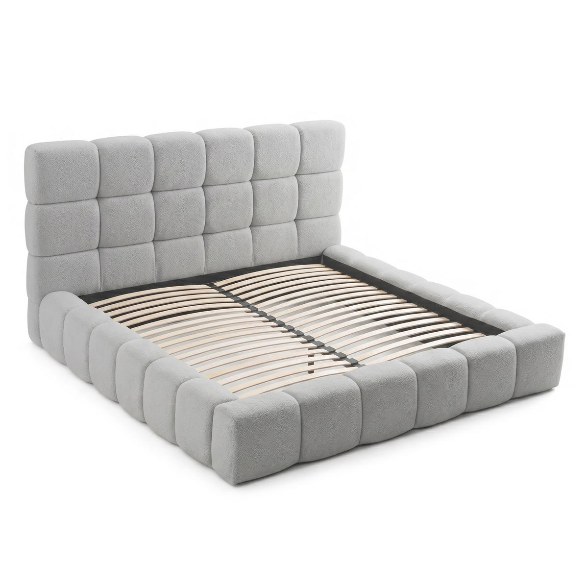 POLSTERBETT AMITY MAXI 140x200 cm in Grau, gepolstertes Kopfteil, Lattenrost, Bettkasten, Bouclé-Stoff - Naturfarben/Grau, Holz/Textil (140/200cm) - Muffo