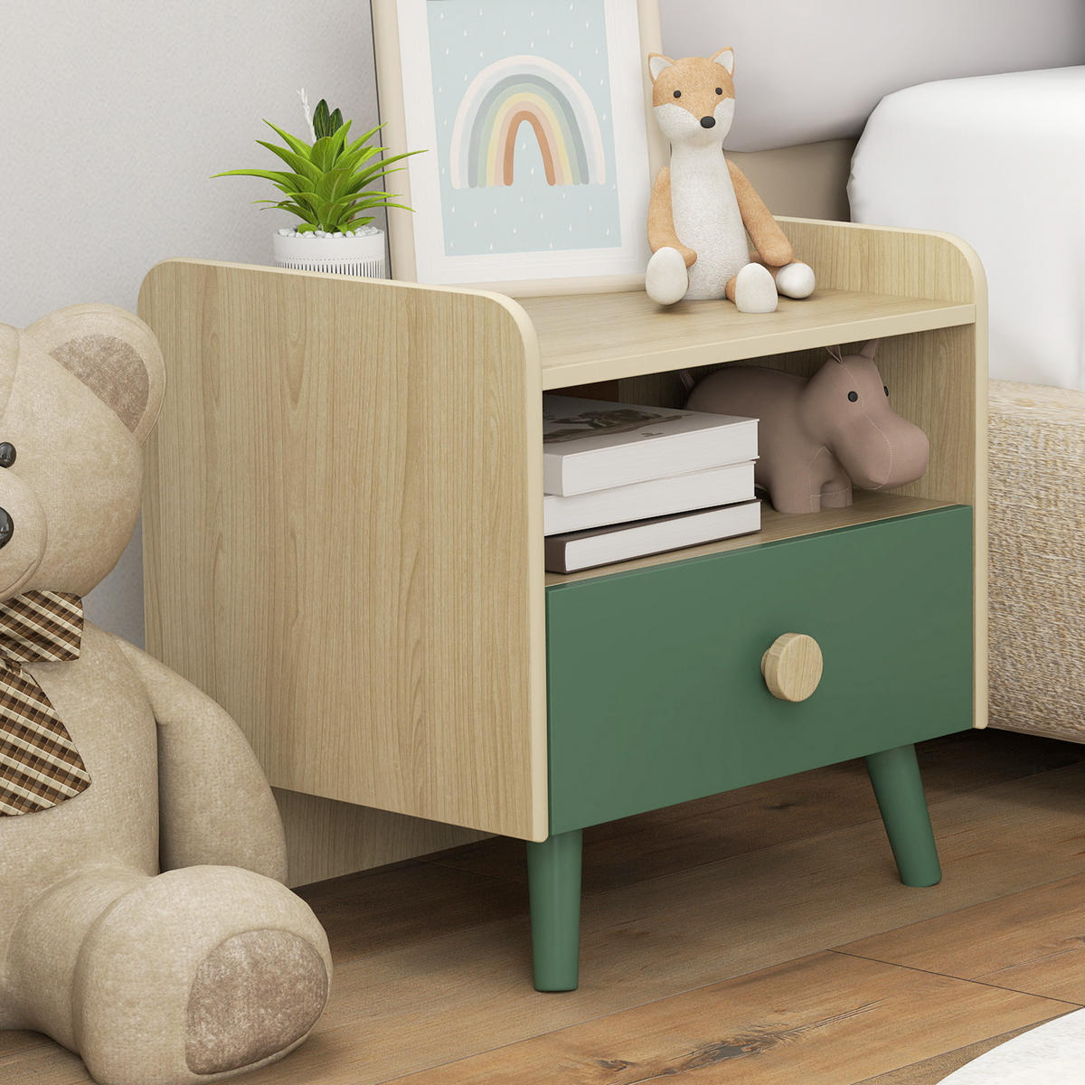 NACHTTISCH DE-18632 mit Schublade und Fach Holzoptik - Grün, Holzwerkstoff (32.5/40/40cm) - ComfortXL