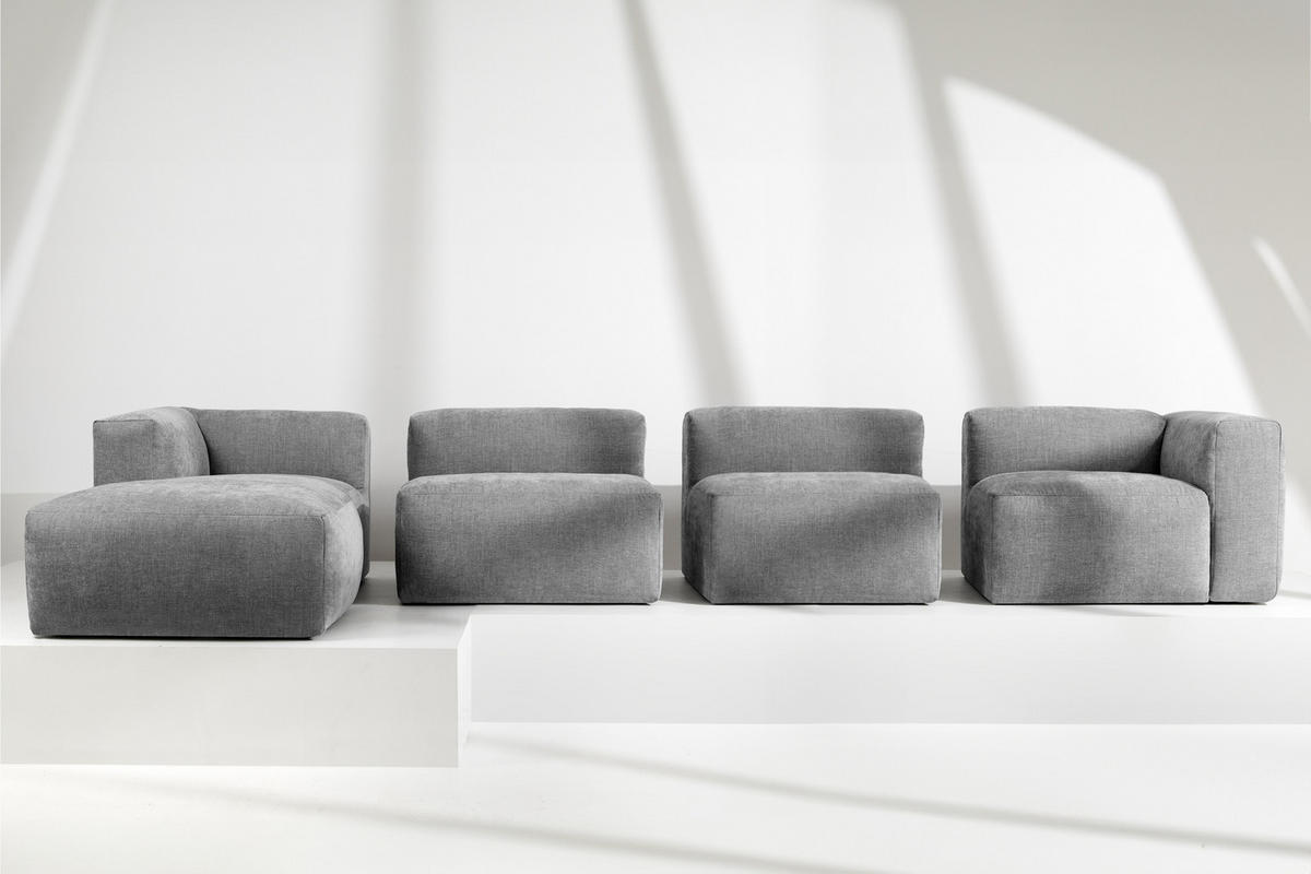 ECKMODULSOFA-LINKS BUFFO 6-Sitzer mit extrem weicher Sitzfläche, Gewebestoff, hell aschfahl - Hellgrau, Textil (377/180cm) - KONSIMO®