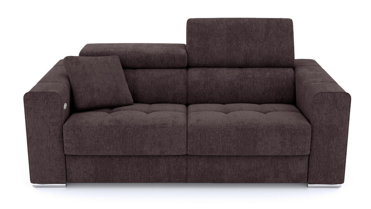 SOFA QUARTZ 3-Sitzer mit 1 Relaxfunktion, dunkelbraun - Dunkelbraun/Silberfarben, Holzwerkstoff/Textil (204/80/102cm) - Courtois Laville