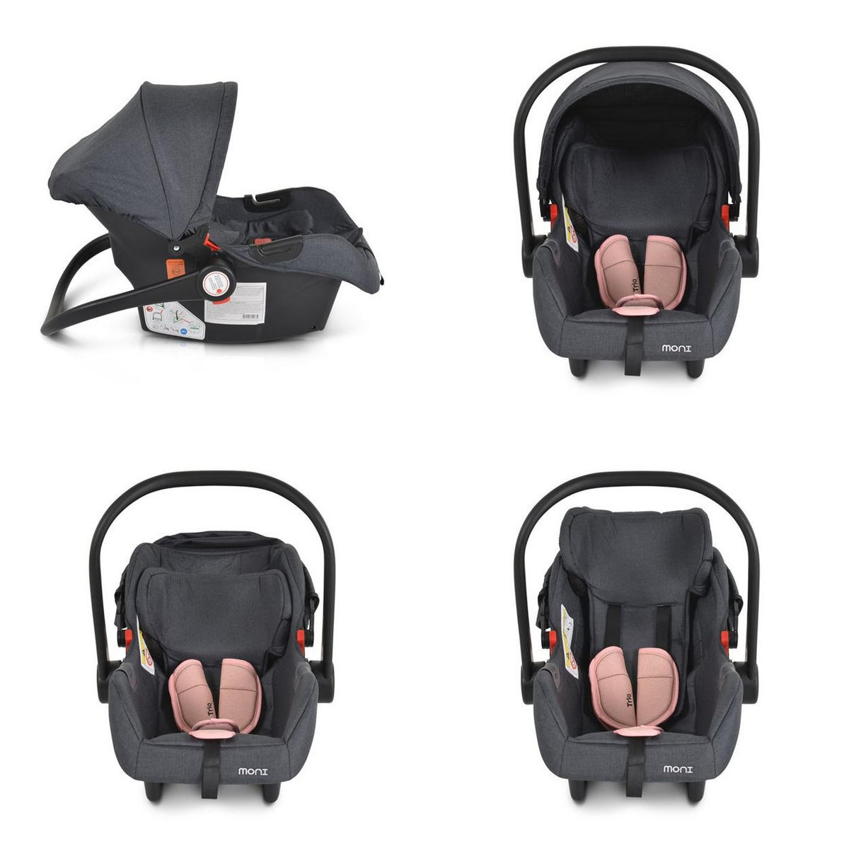 BABYSCHALE Trio (40 - 87 cm) rosa Adapter, Fußabdeckung, weiches Kissen, i-Size, Polyester, Sonnendach - Rosa, Kunststoff (44/68/44cm) - Moni