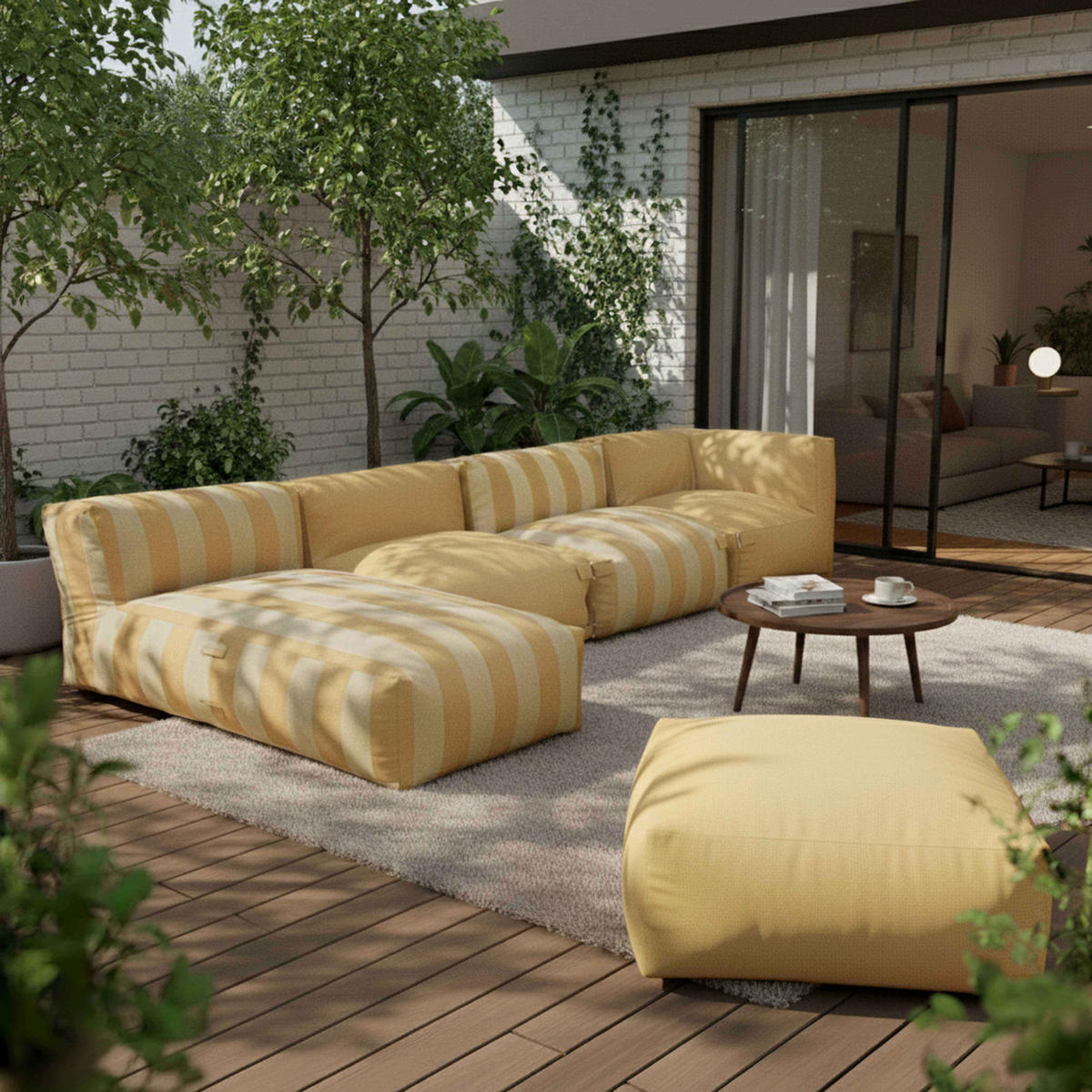 GARTENSOFA mit 5 Sitzplätzen, Hellgelb - Gelb, Textil (85/65/160cm) - Oviala