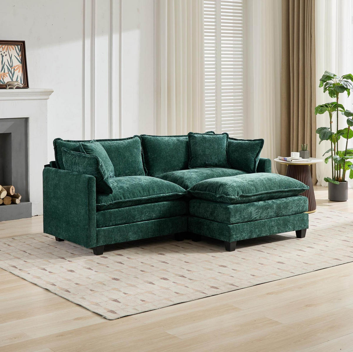 2-SITZER Sofa aus Chenille in Grün mit modularem Design - Grün, Textil (75/84/198cm) - Modfu