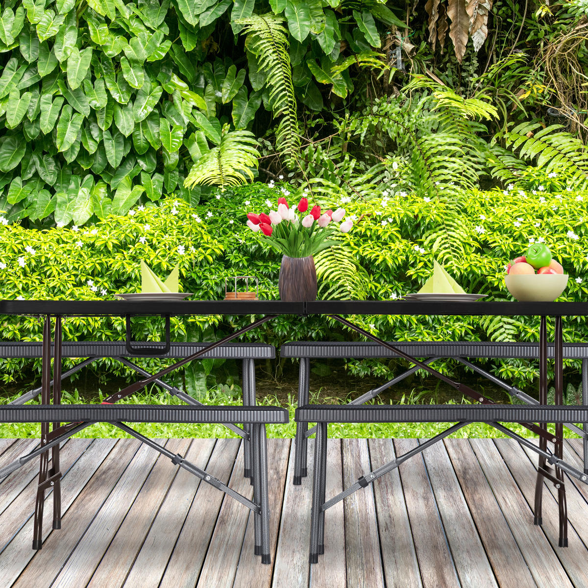 BIERBANK-SET - Schwarz, Kunststoff/Metall (100/42/25cm) - Relaxdays