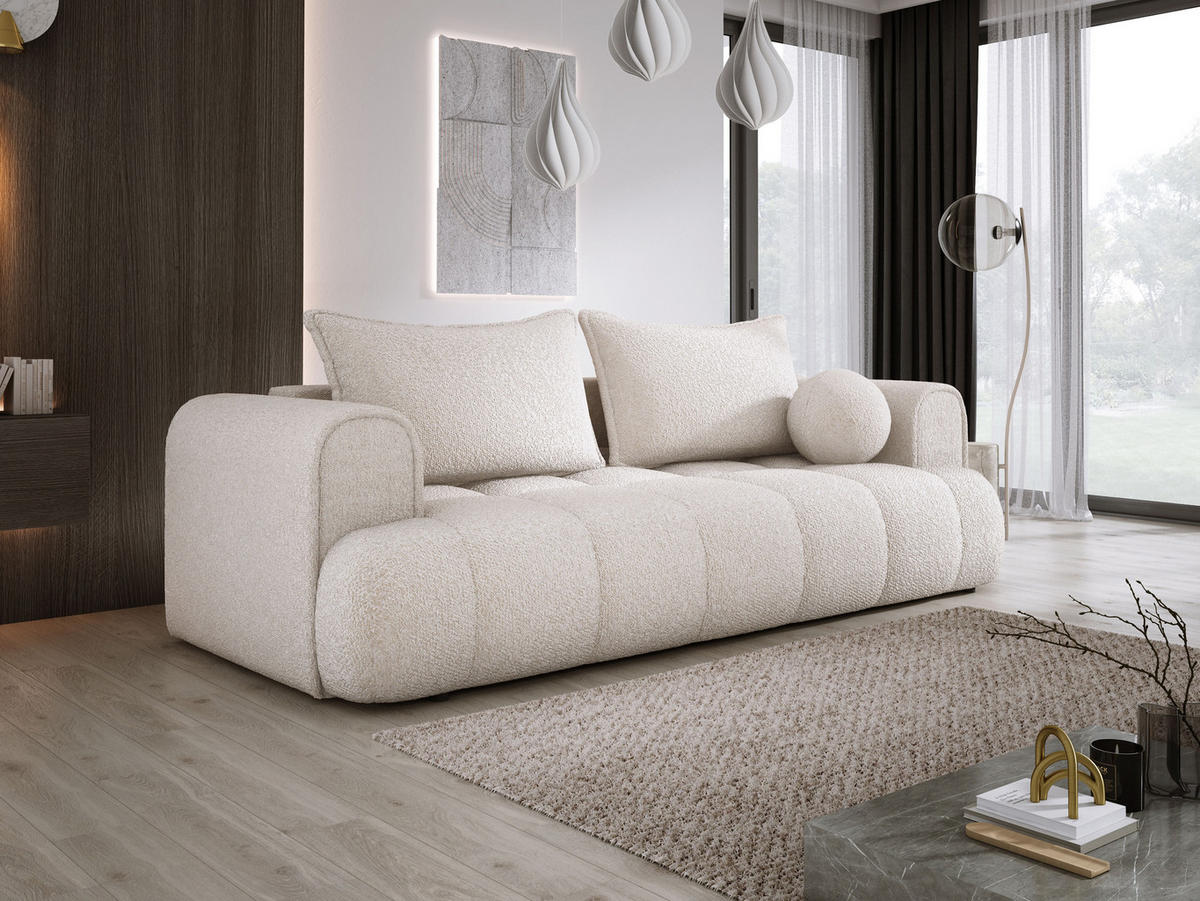 SOFA COCO SCHLAFSOFA mit Bettfunktion, Anthology Stoffbezug, 2-Sitzer, freistehend, Größe: 250x105x90 cm, Beige - Creme, Holz/Textil (250/90/105cm) - DomoHome