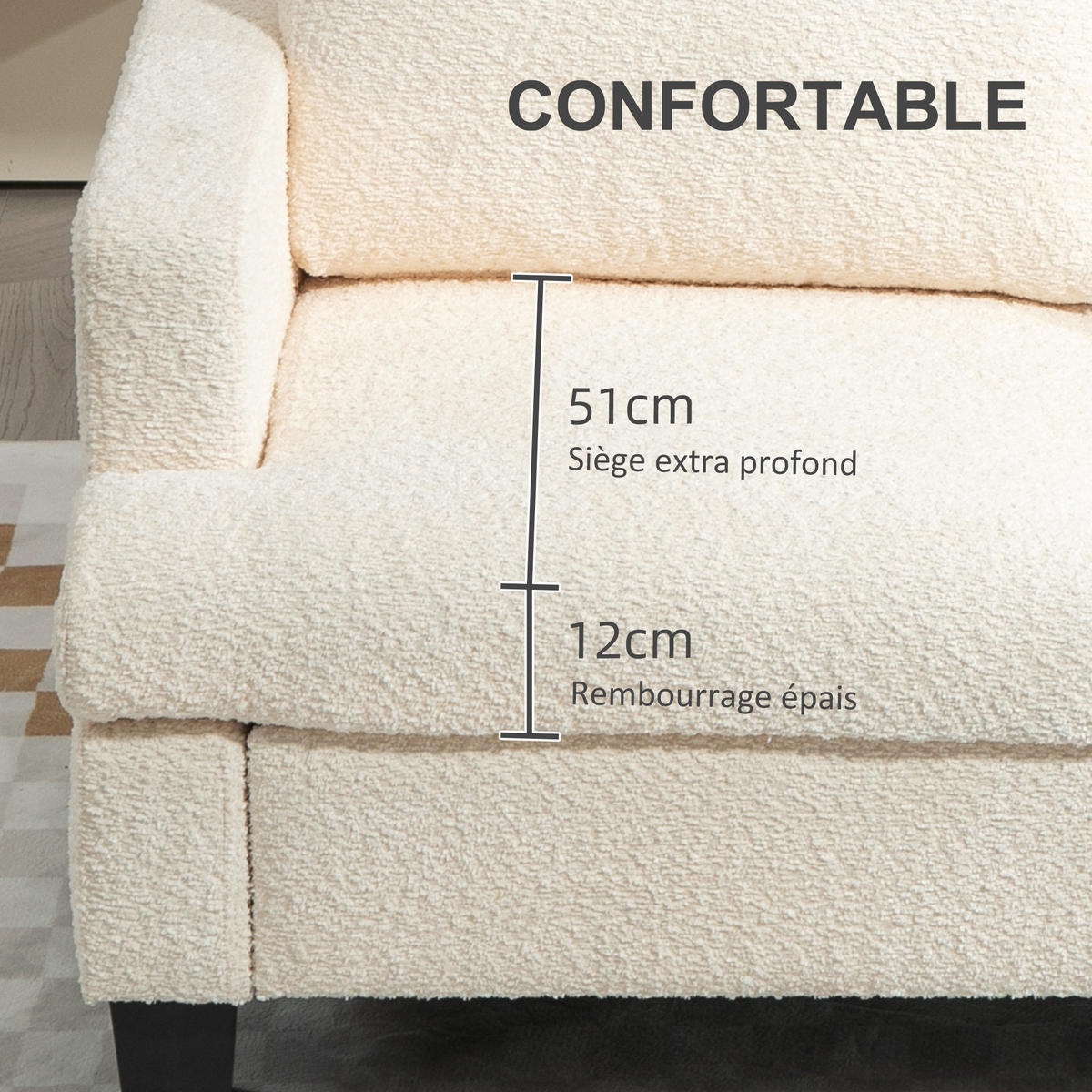 SOFA, 2-Sitzer, 120cm, Chenille-Bezug, abnehmbare Rückenkissen, beige - Multicolor, Holzwerkstoff (140/85/70cm) - FORIOUS
