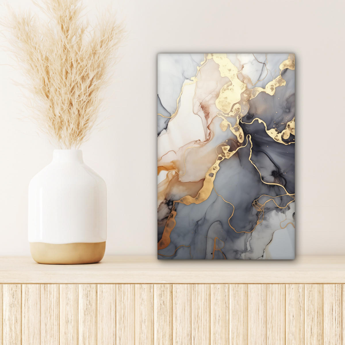 LEINWANDBILD Marmor - Schwarz - Gold - Weiß 20x30 cm - Dunkelgrau, Textil (20/30cm) - MuchoWow