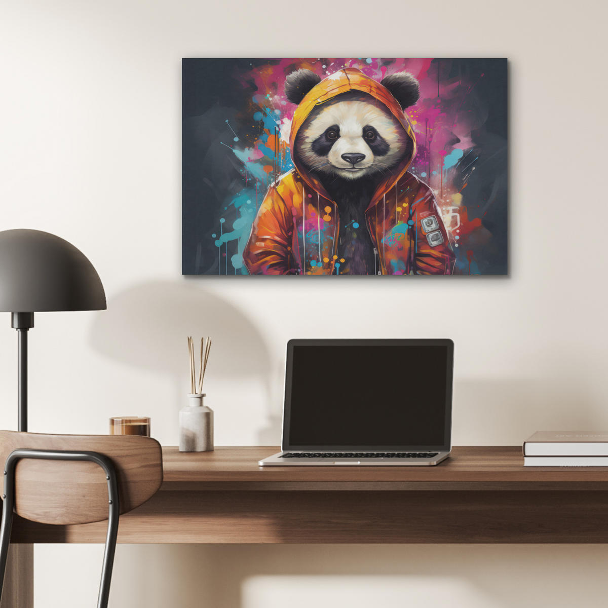 AKUSTIKBILD Panda - Jacke - Graffiti - Orange Wanddeko 70x50 cm - Orange, Kunststoff (70/50/0.9cm) - MuchoWow
