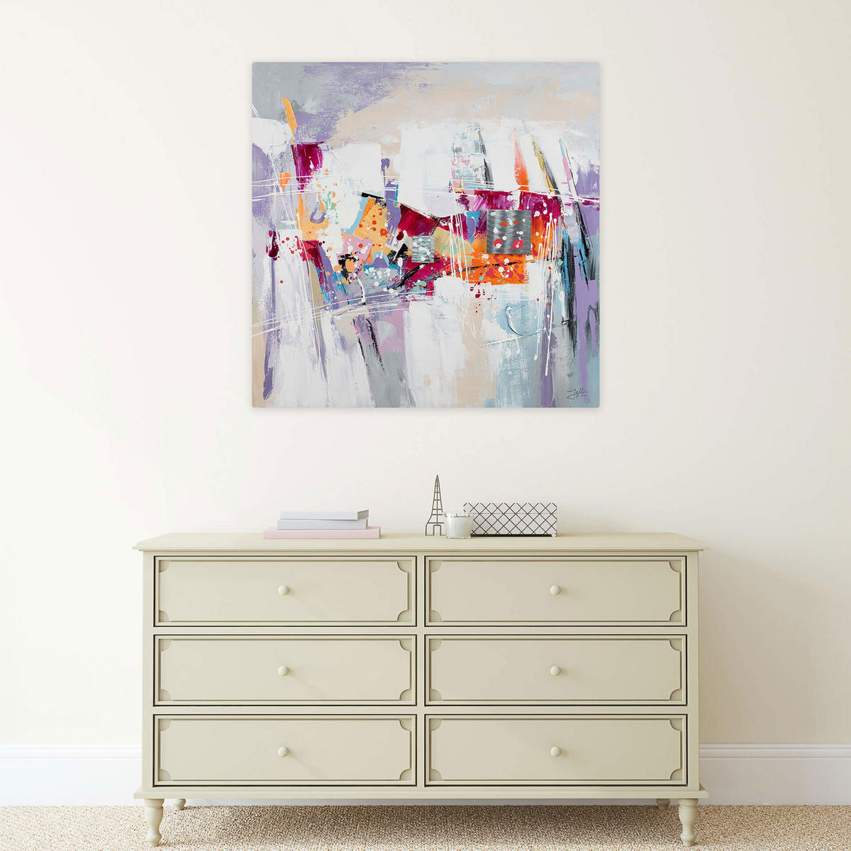 ÖLGEMÄLDE 80/80 cm - Pink/Lila, Holz/Textil (1.6/80cm) - KUNSTLOFT