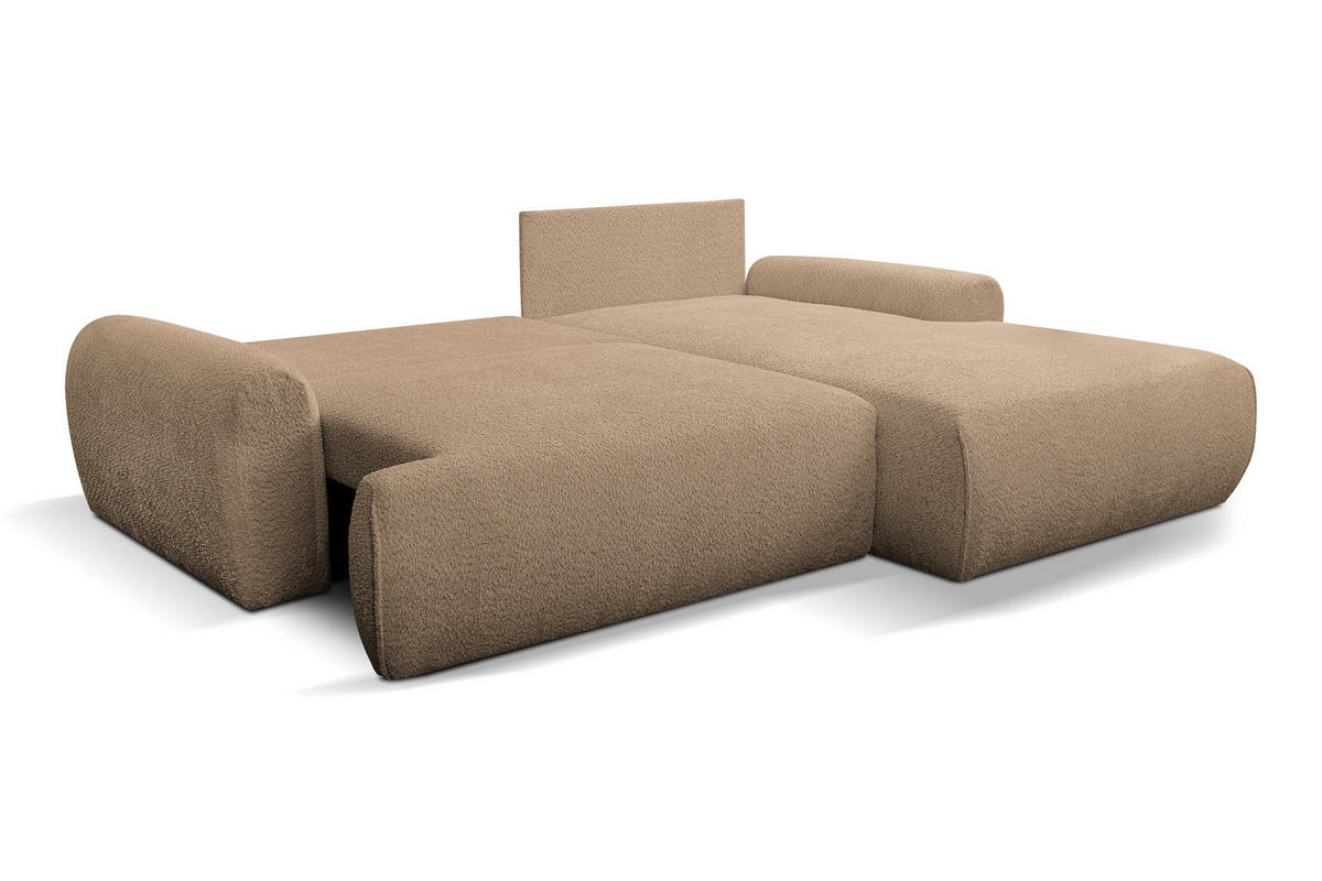 ECKSOFA Moon in L-Form mit Schlaffunktion und Bettkasten, Farbe: Braun, Bouclé-Stoff, Ottomane Rechts - Braun, Textil (260/136cm) - VENASI MÖBEL