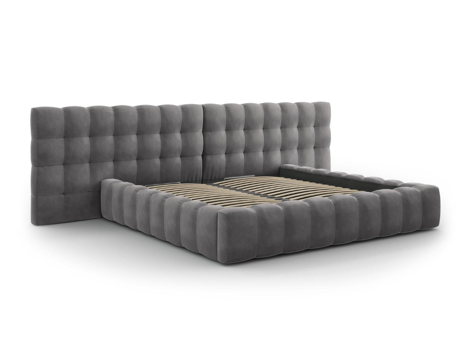 BETT mit Bettkasten und Doppelkopfteil Mamaia aus Samt grau 200x200cm - Grau, Textil (200/200cm) - Micadoni