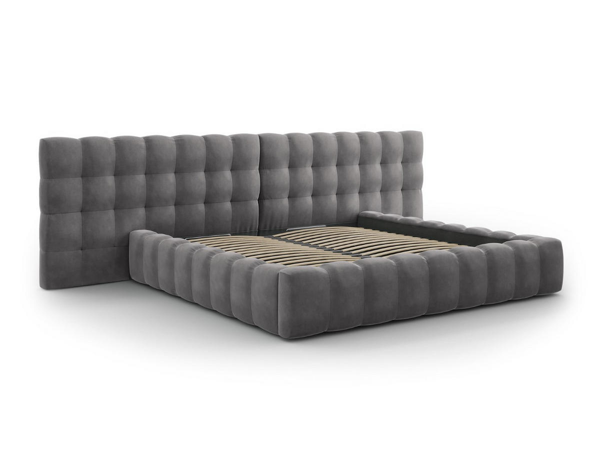 BETT mit Bettkasten und Doppelkopfteil Mamaia aus Samt grau 200x200cm - Grau, Textil (200/200cm) - Micadoni
