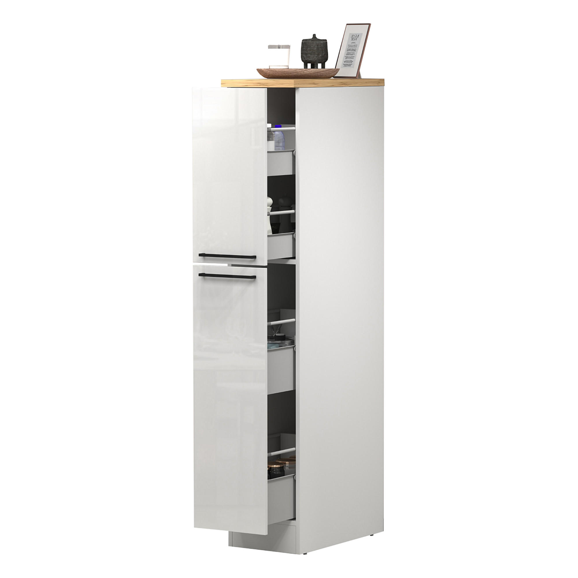 KÜCHENSCHRANK Glänzendes Weiß, Eiche 60/30/165 cm - Eichefarben/Weiß, Holzwerkstoff (30/165/60cm) - DMORA