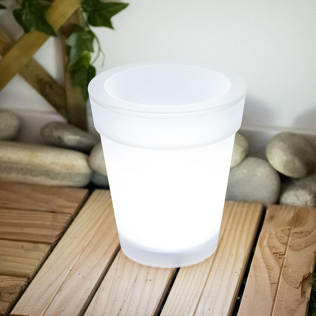 LED AUSSENLEUCHTE Blumentopf Weiß satiniert - Weiß, Kunststoff (17/17/19cm)