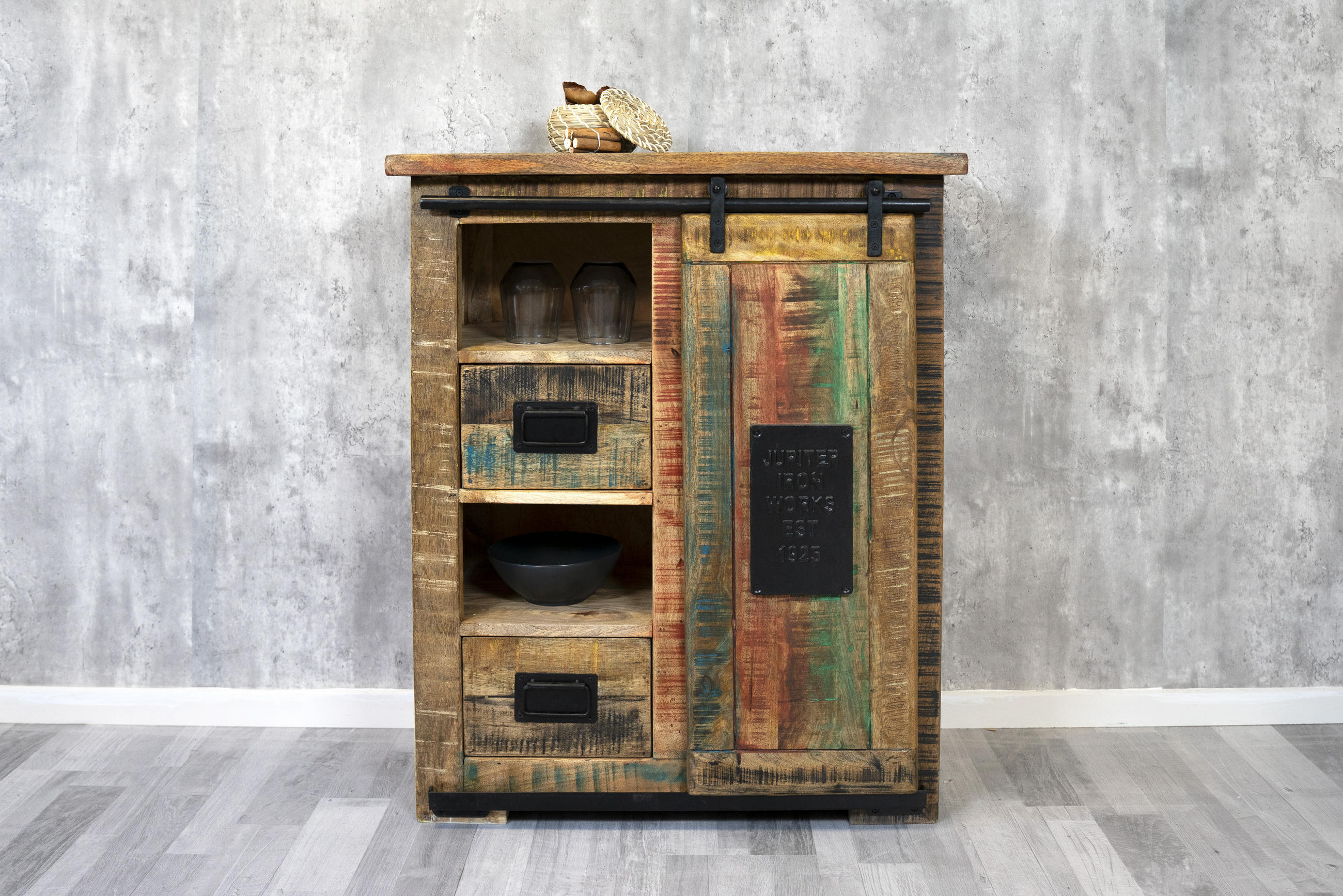 SIDEBOARD LIBRO - Hellbraun/Multicolor, Akazienholz/Holz (75/90/36cm) - SAM