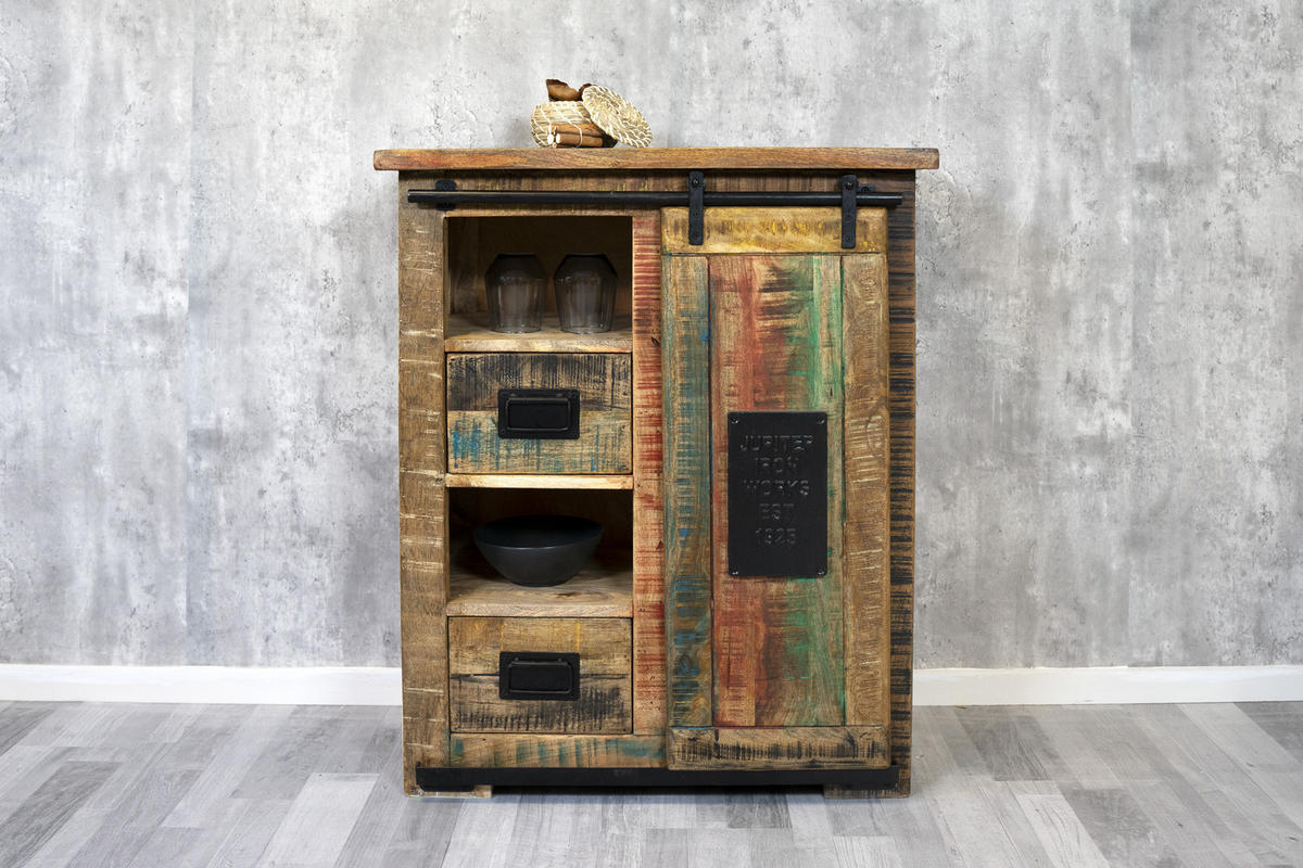 SIDEBOARD LIBRO - Hellbraun/Multicolor, Akazienholz/Holz (75/90/36cm) - SAM