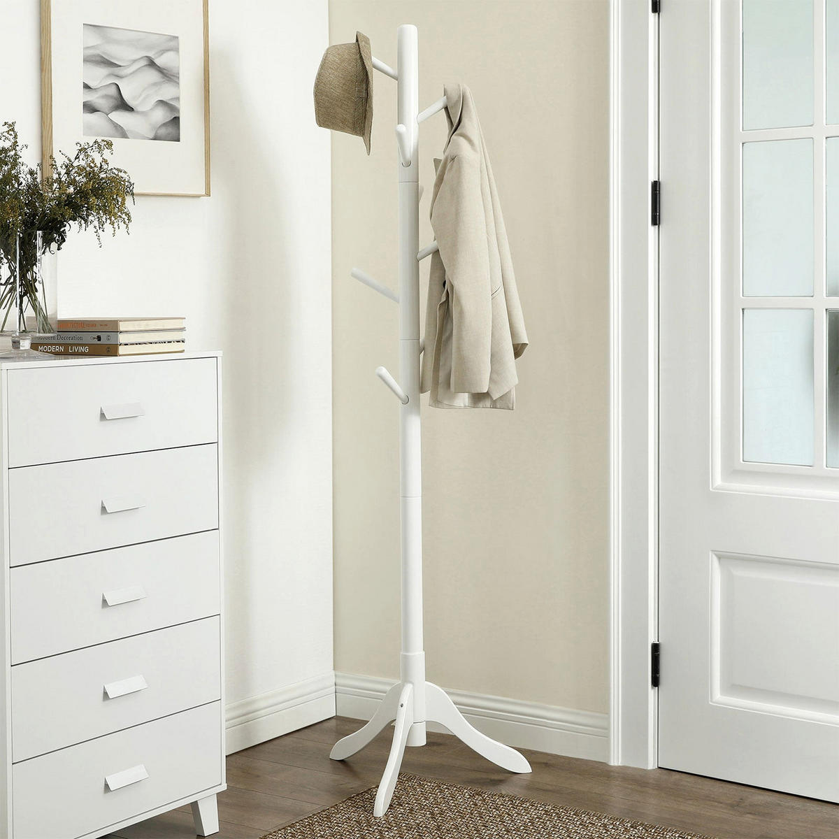 GARDEROBENSTÄNDER - Weiß, Holzwerkstoff (57/175/57cm) - Hansiro