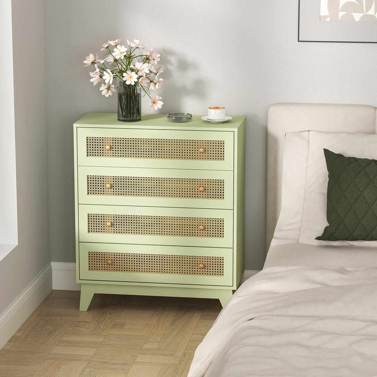 KOMMODE Grün und Naturfarben 80/35/95 cm - Grün, Holzwerkstoff (80/95/35cm) - PANGIVO