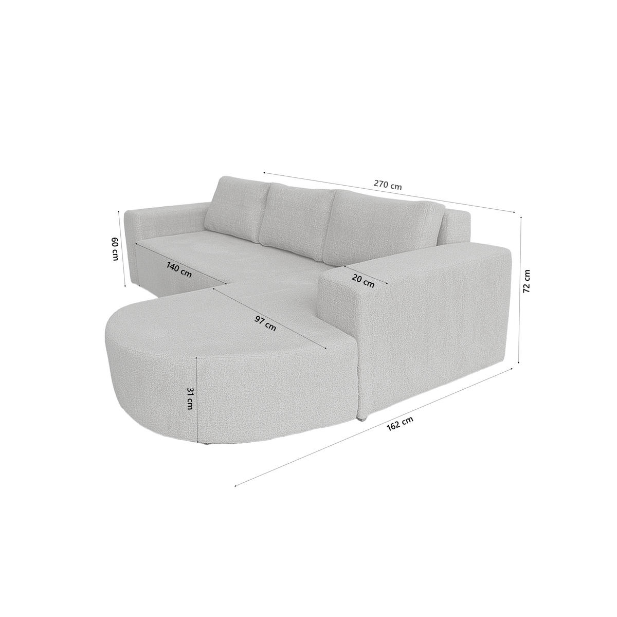 ECKSOFA Tolga mit Schlaffunktion, Hellgrau - Hellgrau, Textil (270/162cm) - Fedve
