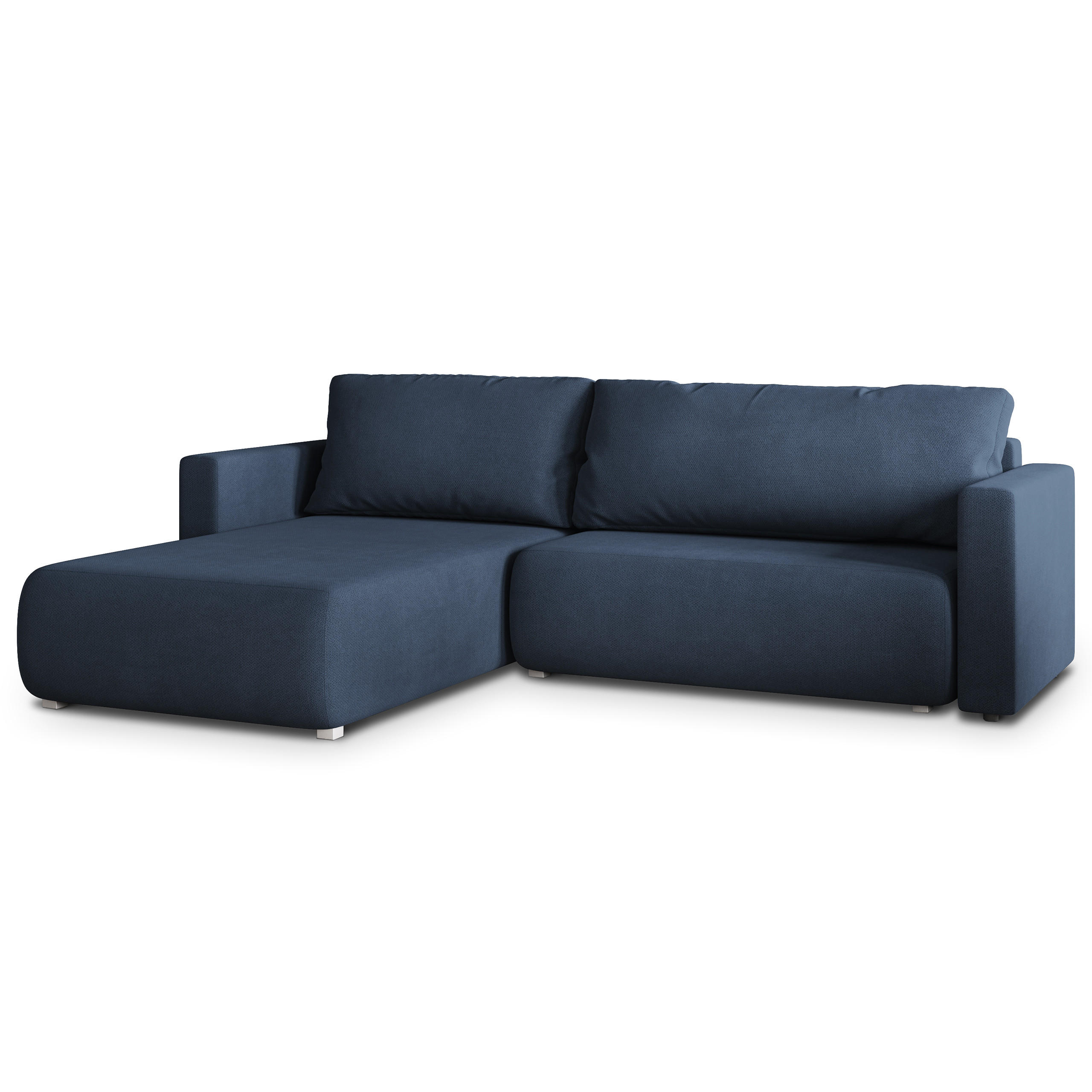 ECKSOFA TURIN Blau Geflochtener Stoff mit Schlaffunktion - Blau, Holz (265/183cm) - MASSENO